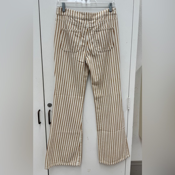 Anthropologie Striped Flare Pants in Cream and Rust Brown - Picture 3 of 6